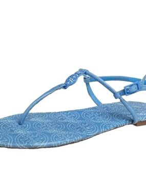 Tory Burch Blue Logo Thong Leather Sandals Size 8 pre-owned